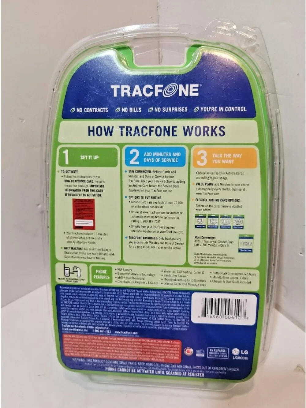 New LG 600G Tracfone No Contract Cell Phone Not Scanned For Activation Sealed